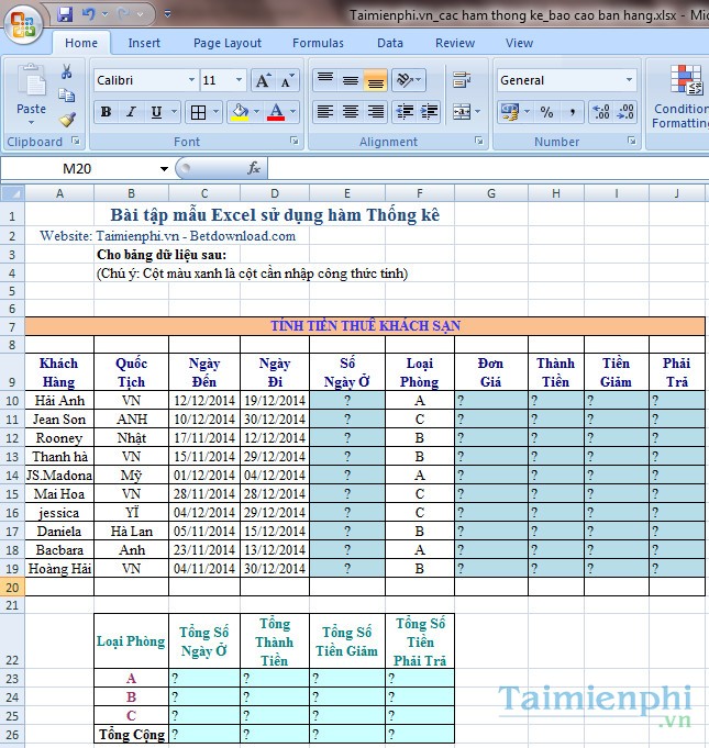 Bài tập hàm thống kê bai mau ham thong ke