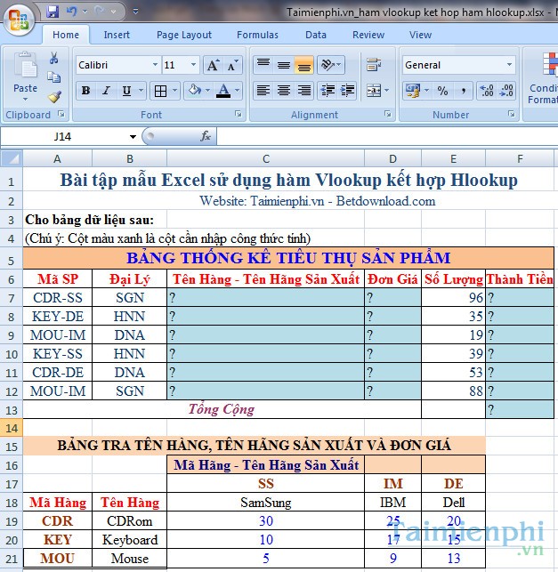 ham vlookup ket hop ham hlookup