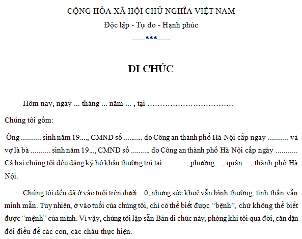 Mẫu di chúc mau di chuc