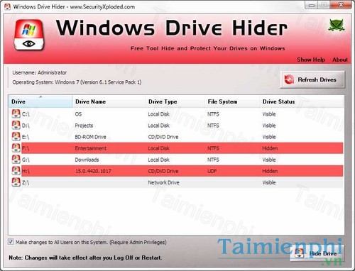 Windows Drive Hider
