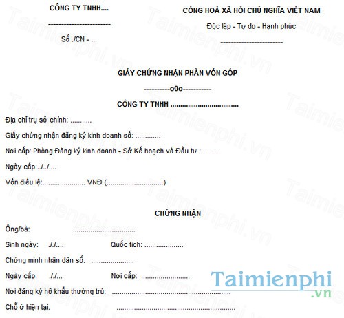 download giay chung nhan phan gop von cong ty tnhh