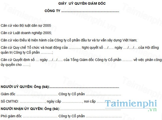 download giay uy quyen cua giam doc cong ty tnhh