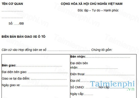 download mau bien ban ban giao xe o to