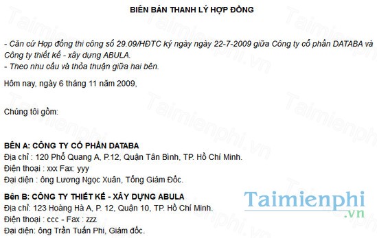 download mau bien ban thanh ly hop dong xay dung