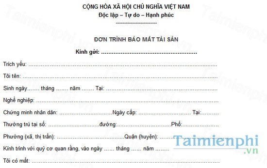 download mau don trinh bao mat giay to tai lieu tai san