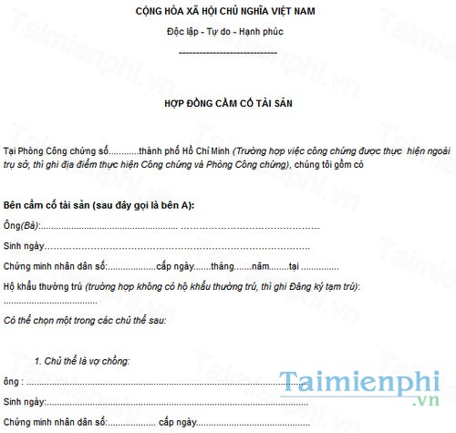 download mau hop dong cam co tai san