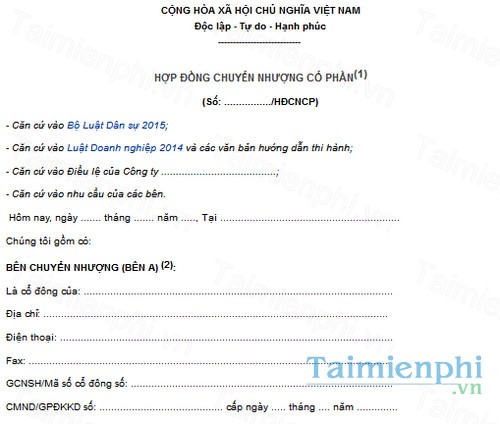 download mau hop dong chuyen nhuong co phan