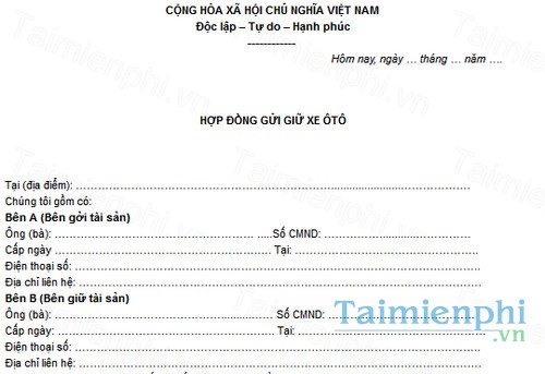 download mau hop dong trong giu xe o to