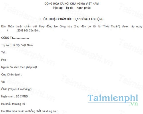 download mau thoa thuan cham dut hop dong lao dong