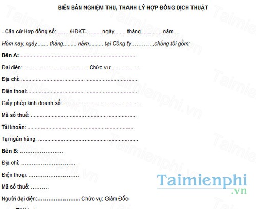 download bien ban nghiem thu thanh ly hop dong dich thuat