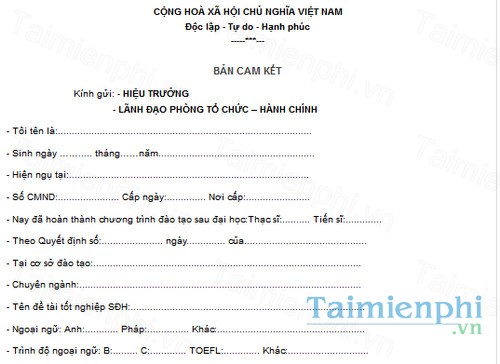 download mau ban cam ket lam viec dai han sau dao tao