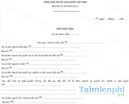 download mau don khoi kien vu an dan su