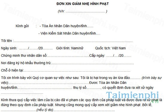 download mau don xin giam nhe hinh phat