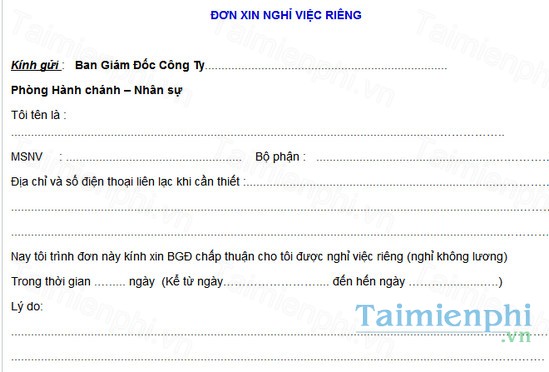 download mau don xin nghi viec rieng