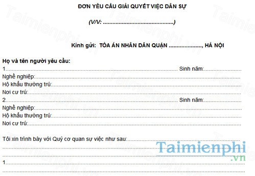 download mau don yeu cau giai quyet viec dan su