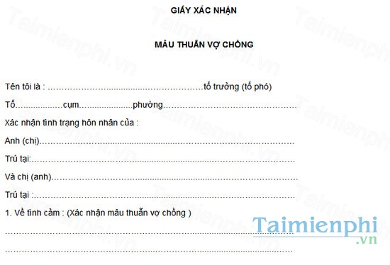 download mau giay xac nhan mau thuan vo chong form