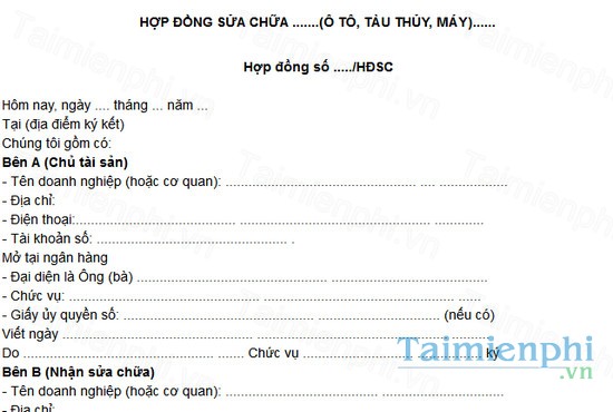download mau hop dong sua chua o to tau thuy may