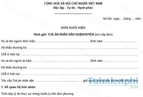 mau don khoi kien ly hon