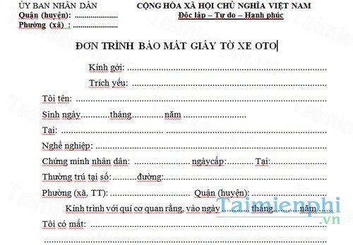 download don trinh bao mat giay to xe oto