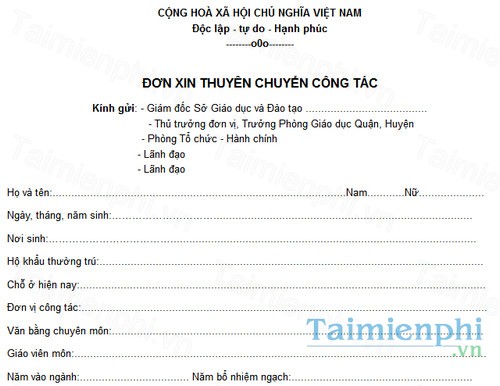 download don xin chuyen cong tac cua vien chuc
