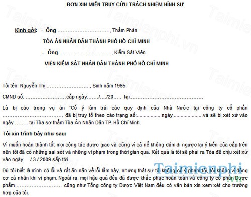 download mau don xin mien trach nhiem hinh su