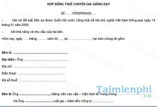 download mau hop dong thue chuyen gia giang day