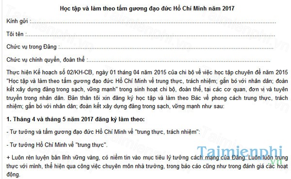 ban dang ky hoc tap va lam theo tam guong dao duc ho chi minh