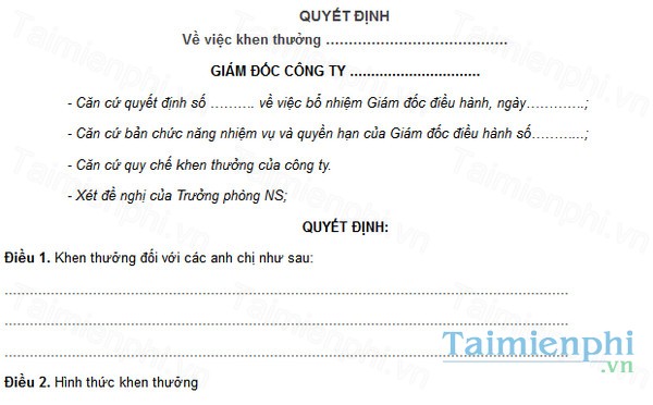 download mau quyet dinh khen thuong
