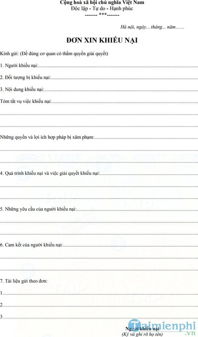 Mẫu đơn xin khiếu nại có hướng dẫn