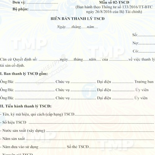 Biên bản thanh lý tài sản cố định