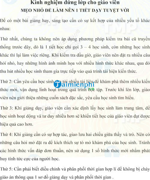 Kinh nghiệm đứng lớp