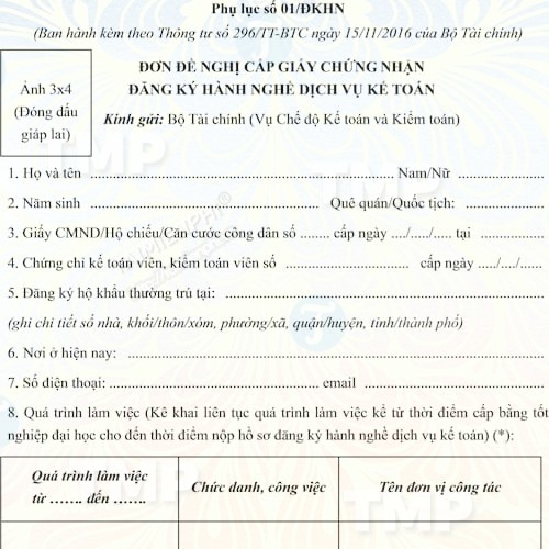 Đơn đề nghị cấp giấy chứng nhận đủ điều kiện kinh doanh dịch vụ kế toán