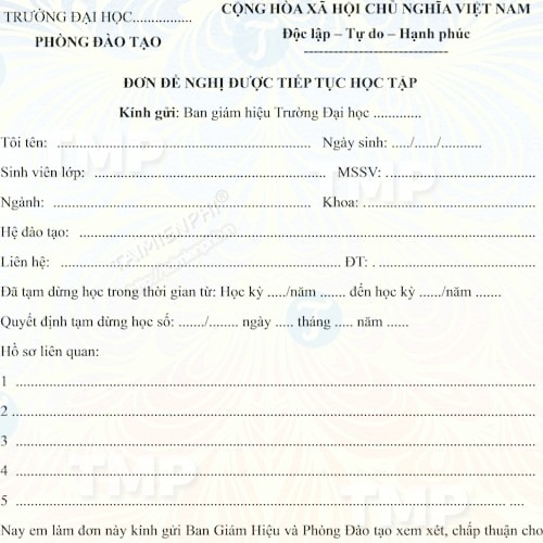 Đơn đề nghị xét tiếp tục học
