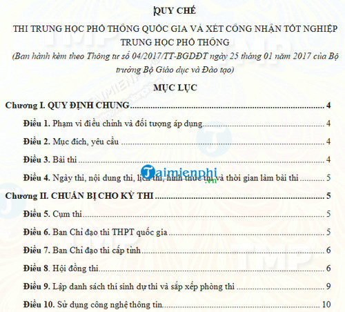 Quy chế thi THPT quốc gia 2017