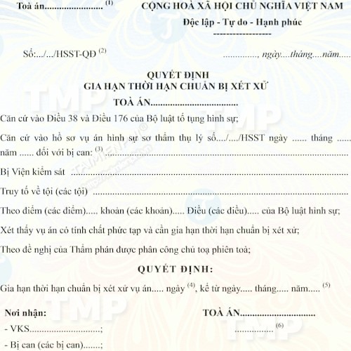 Quyết định gia hạn thời hạn chuẩn bị xét xử