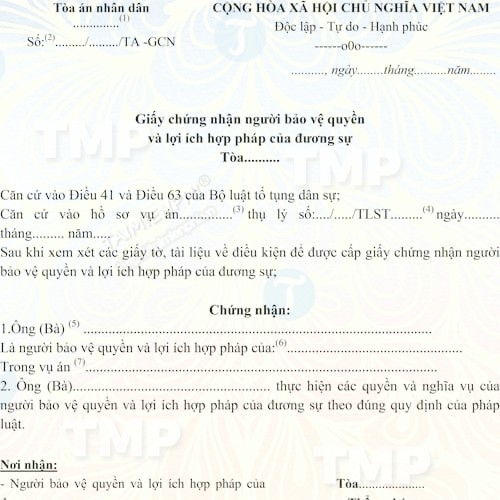 Giấy chứng nhận người bảo vệ quyền và lợi ích hợp pháp của đương sự