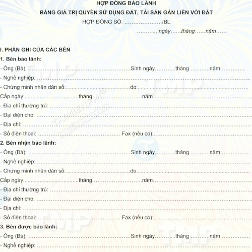 Mẫu hợp đồng bảo lãnh bằng quyền sử dụng đất và tài sản gắn liền với đất