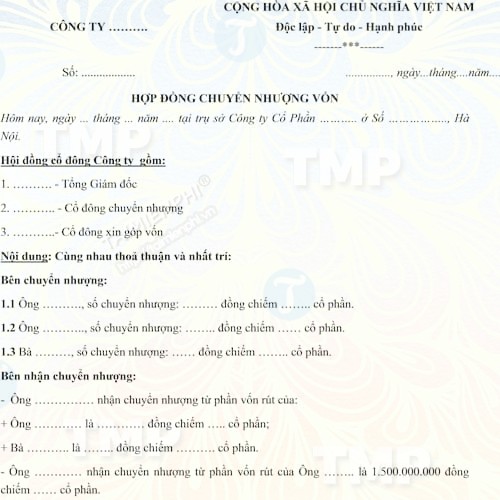 Mẫu hợp đồng chuyển nhượng vốn