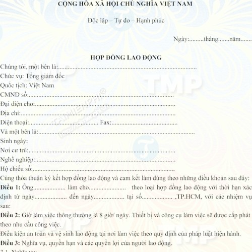 Mẫu hợp đồng lao động ngắn ngọn