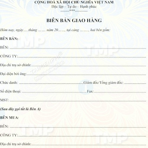 Mẫu biên bản giao nhận hàng hóa