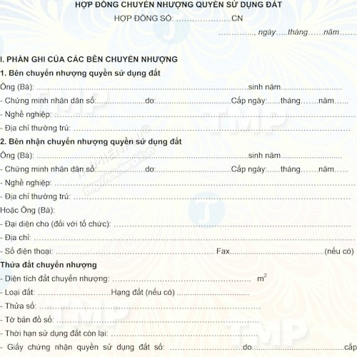Mẫu hợp đồng chuyển nhượng đất