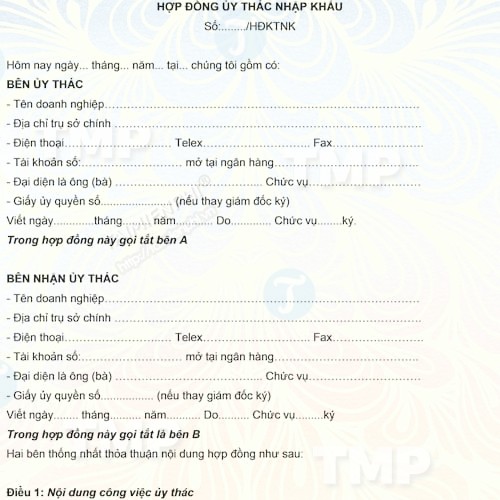Mẫu hợp đồng ủy thác nhập khẩu
