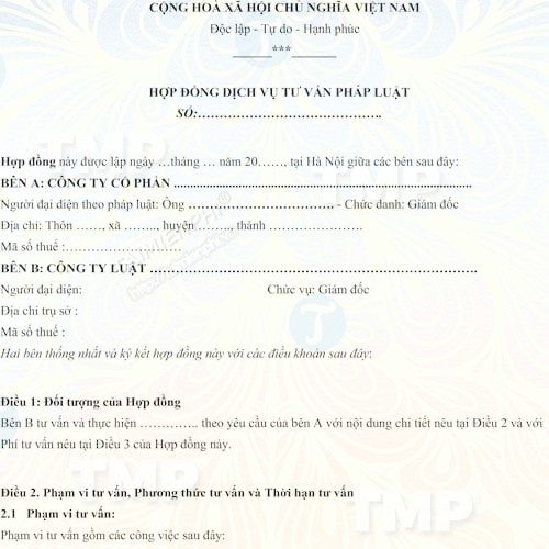 Mẫu hợp đồng dịch vụ tư vấn pháp luật