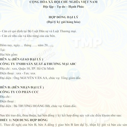 Hợp đồng đại lý ký gửi