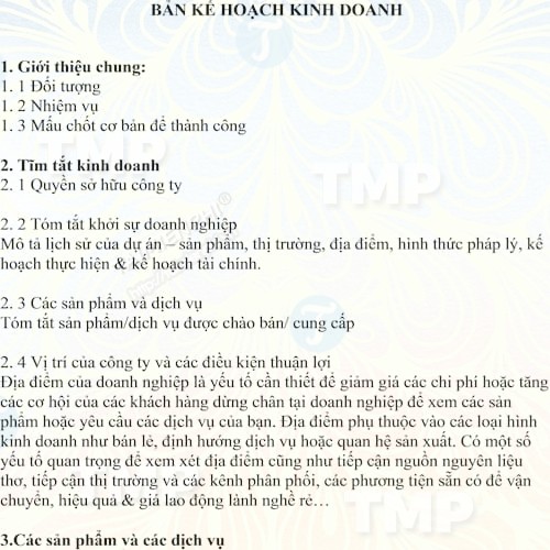 Mẫu bản kế hoạch kinh doanh