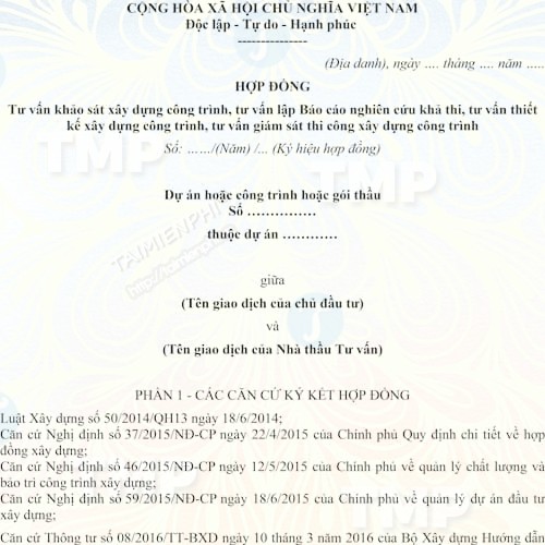 Mẫu hợp đồng tư vấn xây dựng
