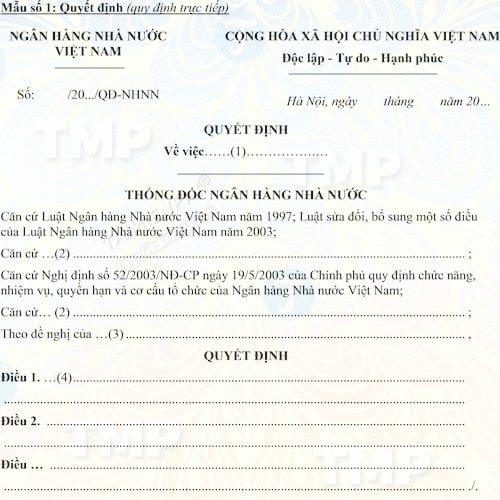 Mẫu quyết định quy định trực tiếp