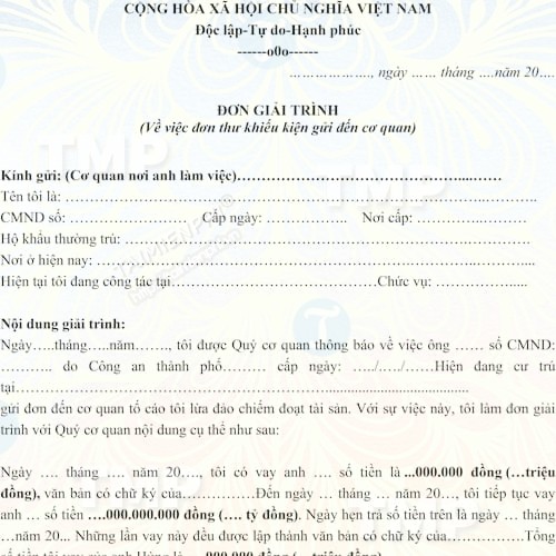 Mẫu đơn giải trình đơn thư khởi kiện lừa đảo gửi đến cơ quan