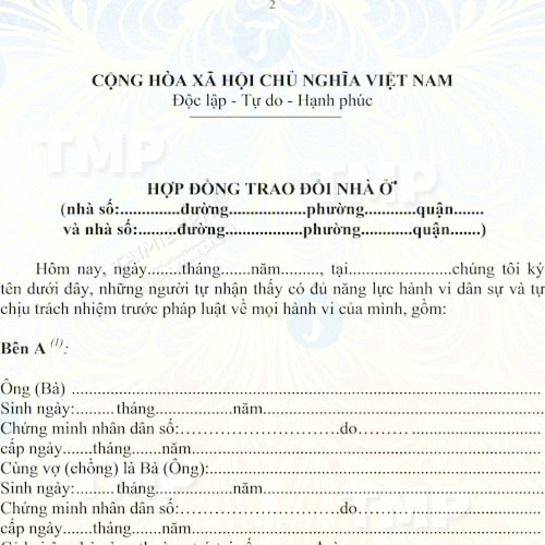 Hợp đồng trao đổi nhà ở