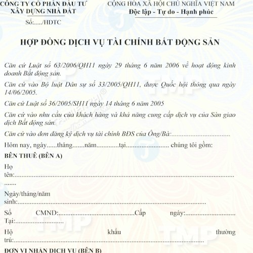 Mẫu hợp đồng dịch vụ tài chính bất động sản